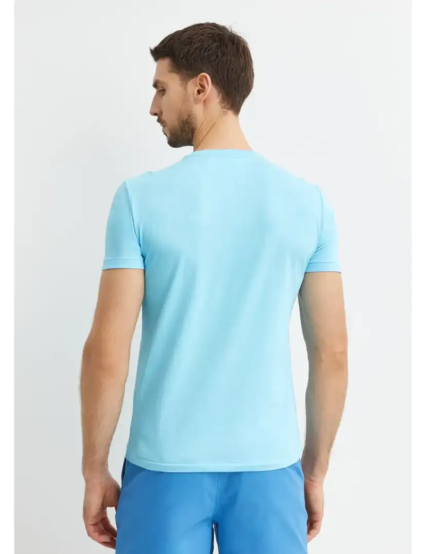 T-Shirt Slim Fit Azul Celeste Logotipo Branco