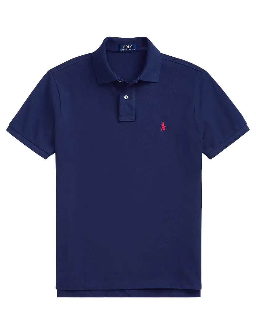 Pólo Slim Fit Azul Marinho Logotipo Vermelho