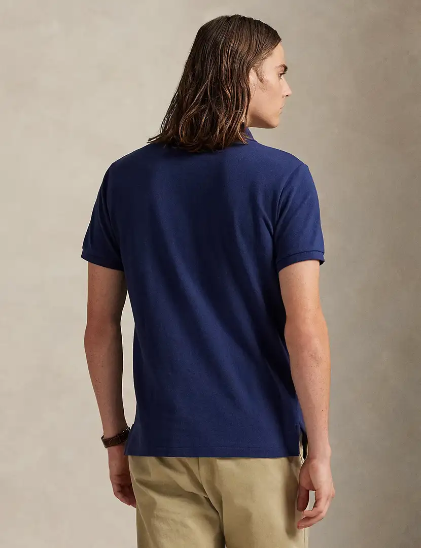 Pólo Slim Fit Azul Marinho Logotipo Vermelho