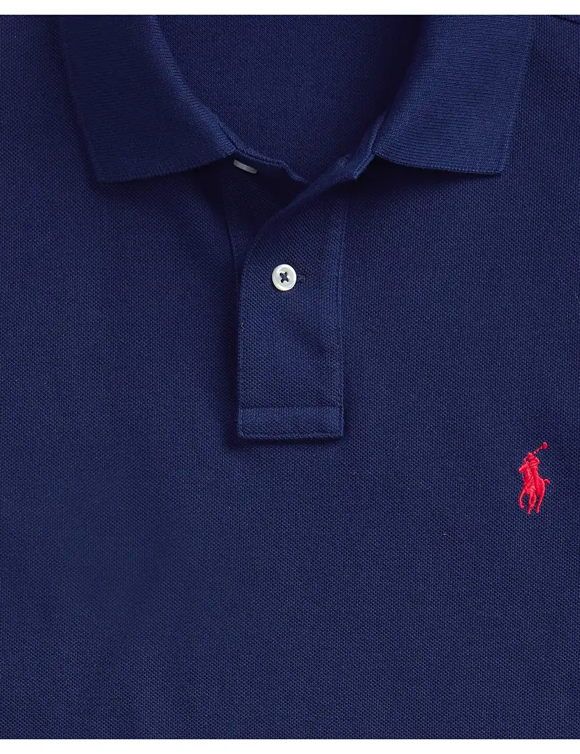 Pólo Slim Fit Azul Marinho Logotipo Vermelho