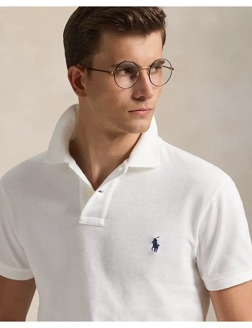 Pólo Slim Fit Branco Logotipo Azul