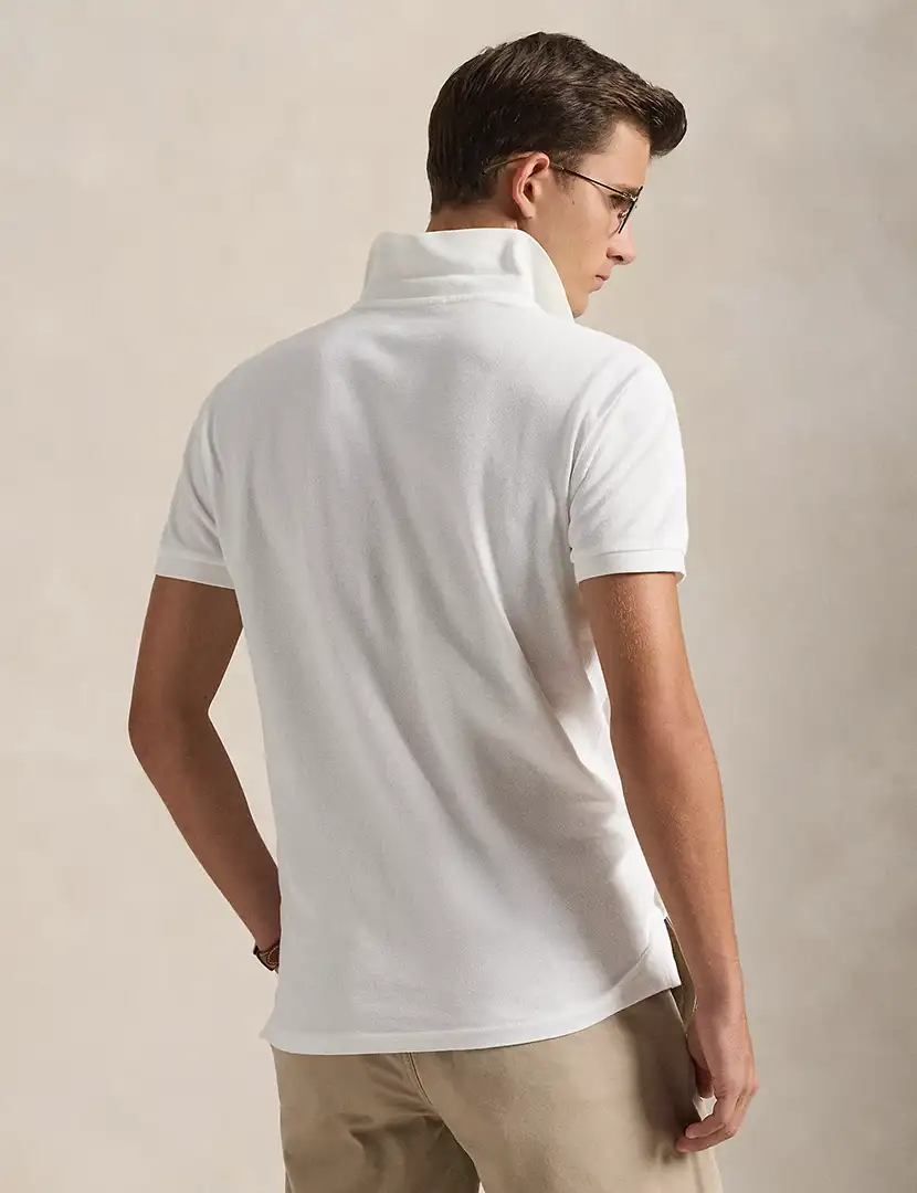 Pólo Slim Fit Branco Logotipo Azul