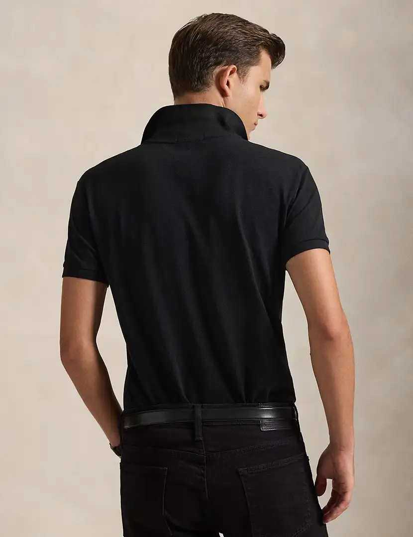 Pólo Slim Fit Preto Logotipo Vermelho