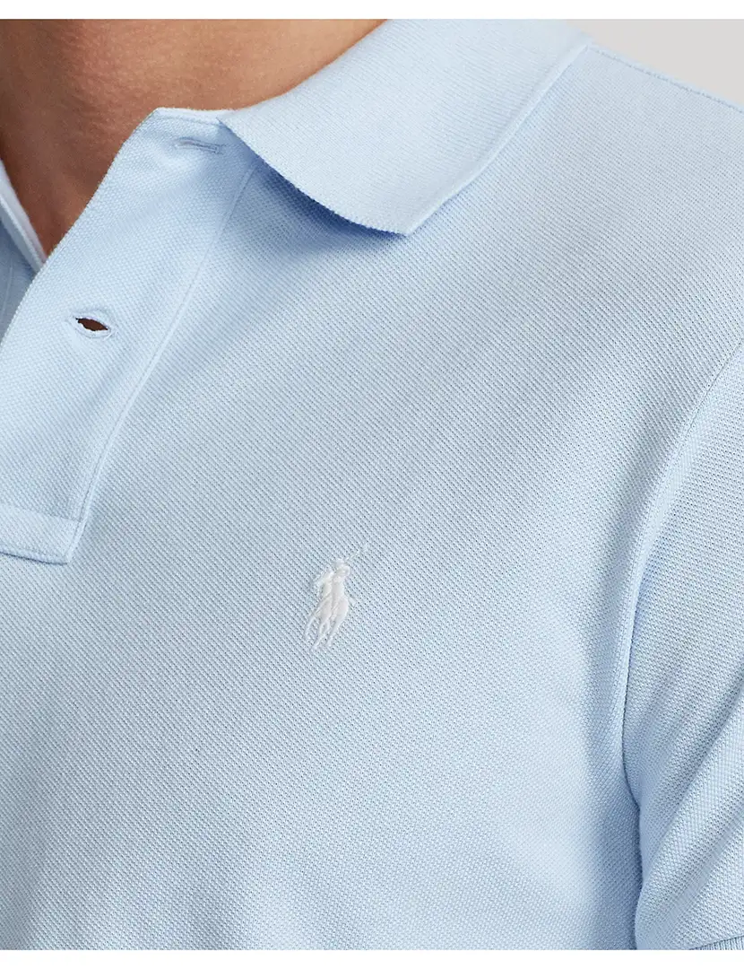 Pólo Slim Fit Azul Claro Logotipo Branco