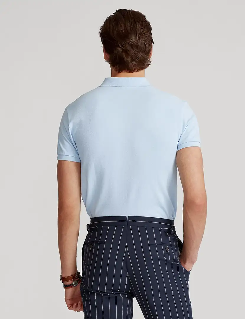 Pólo Slim Fit Azul Claro Logotipo Branco