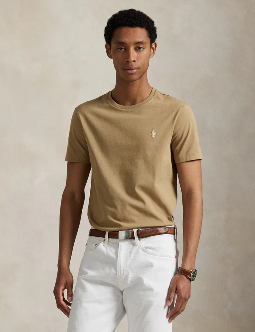 T-Shirt Slim Fit Bege Logotipo Branco