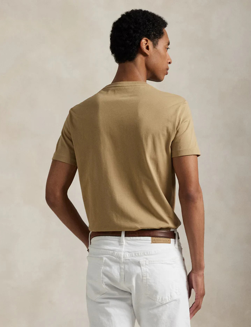 T-Shirt Slim Fit Bege Logotipo Branco