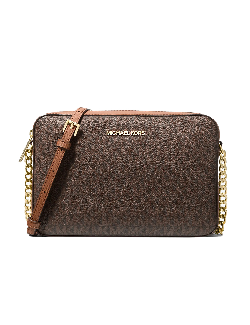 Jet Set Large Printed Logo Crossbody Bag Brown