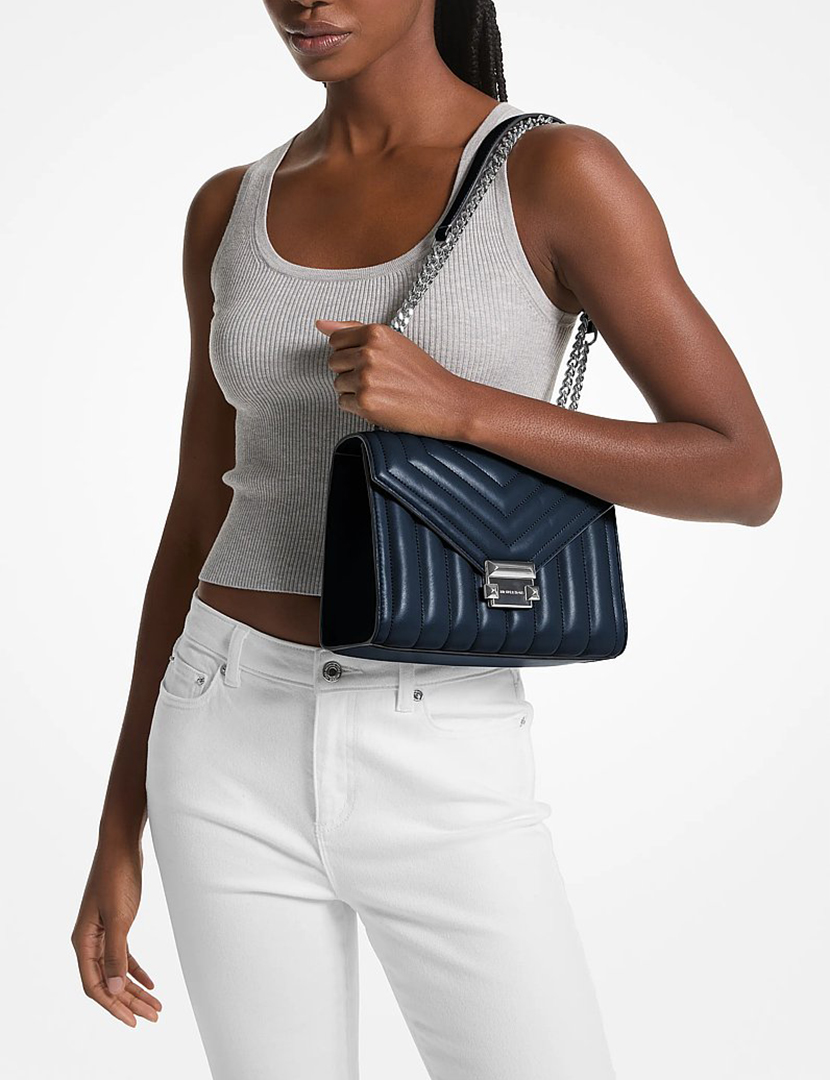 Whitney Medium Quilted Shoulder Bag Navy