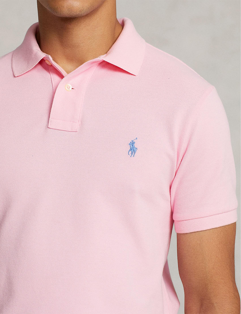 Pólo Custom Slim Fit Rosa Logotipo Roxo