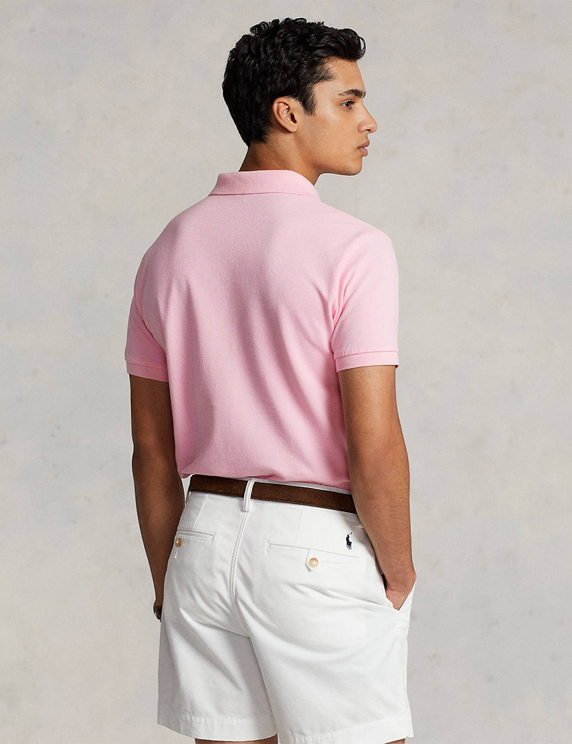 Pólo Custom Slim Fit Rosa Logotipo Roxo
