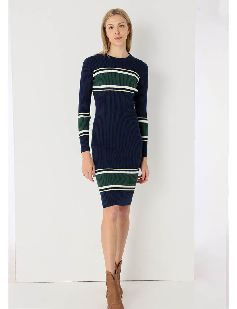 Vestido Malha Midi Senhora Azul e Verde