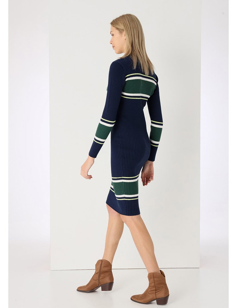 Vestido Malha Midi Senhora Azul e Verde