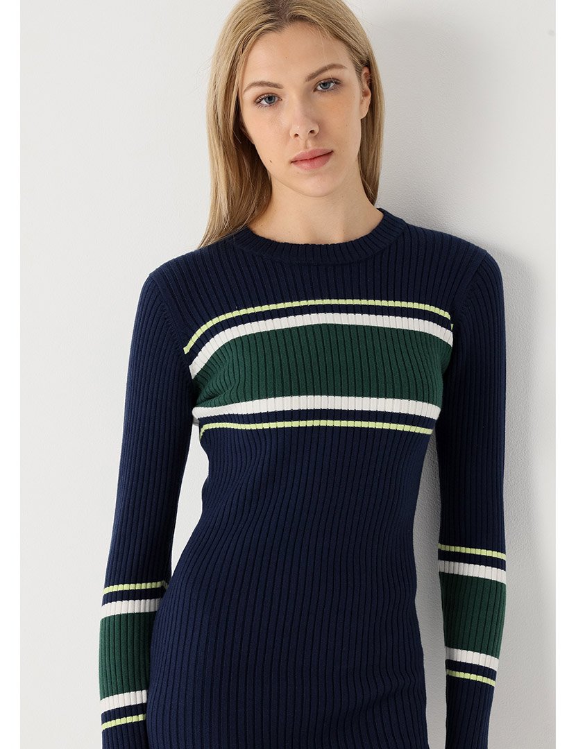 Vestido Malha Midi Senhora Azul e Verde