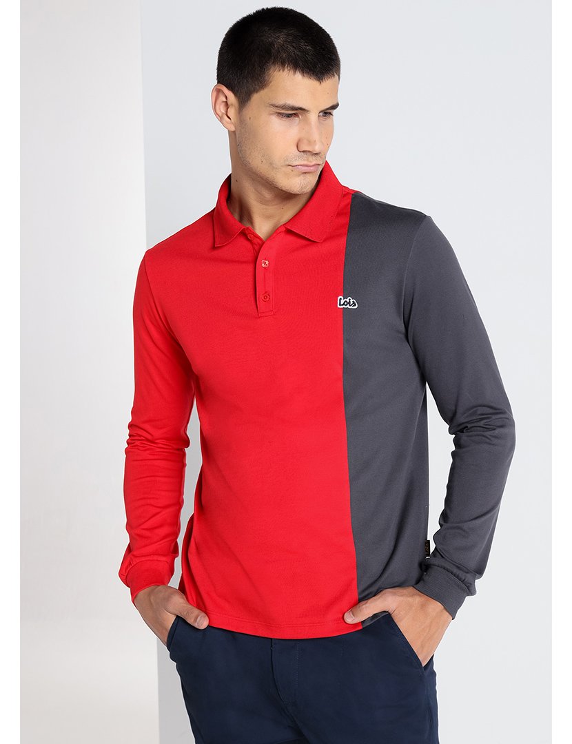 Pólo Homem Vermelho e Cinzento
