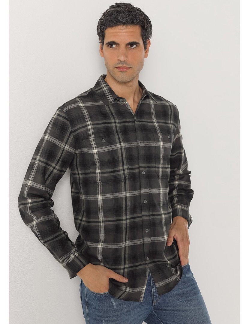 Camisa Homem com Padrão Cinzento e Branco