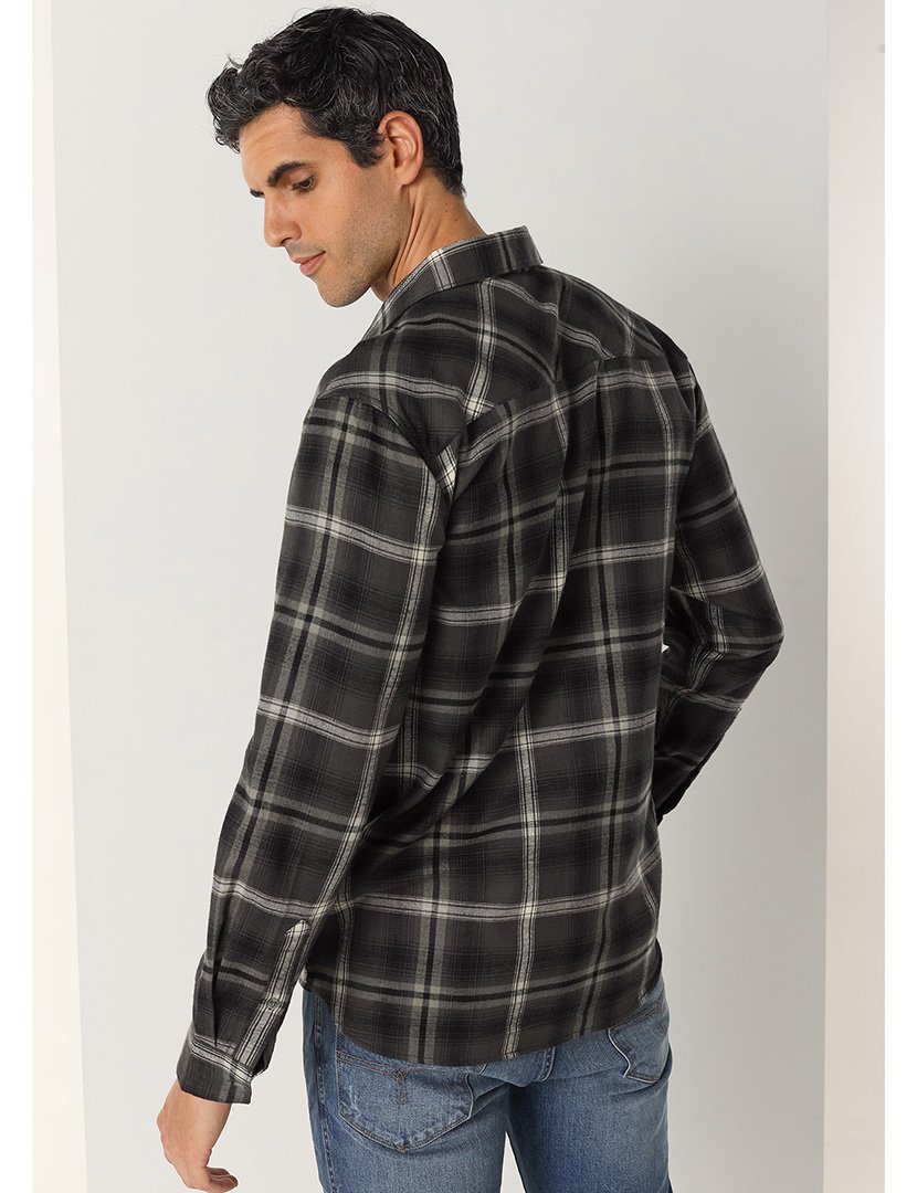 Camisa Homem com Padrão Cinzento e Branco