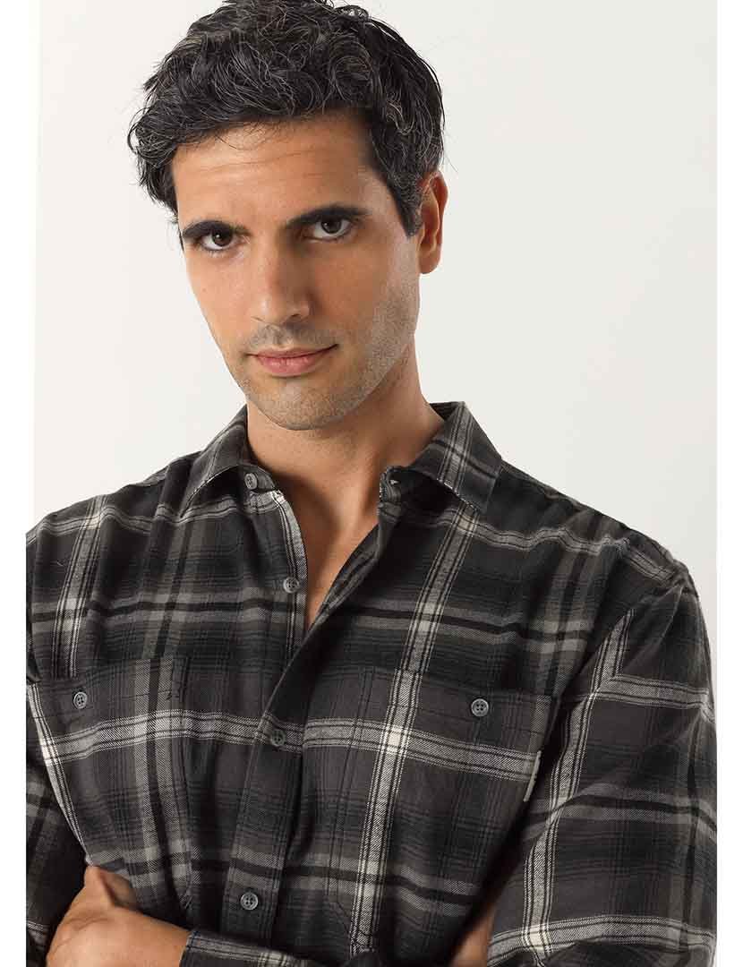 Camisa Homem com Padrão Cinzento e Branco