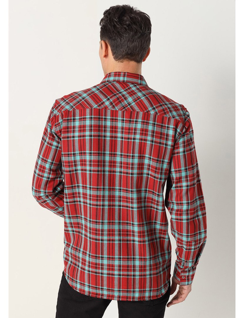 Camisa Homem com Padrão Vermelho e Azul