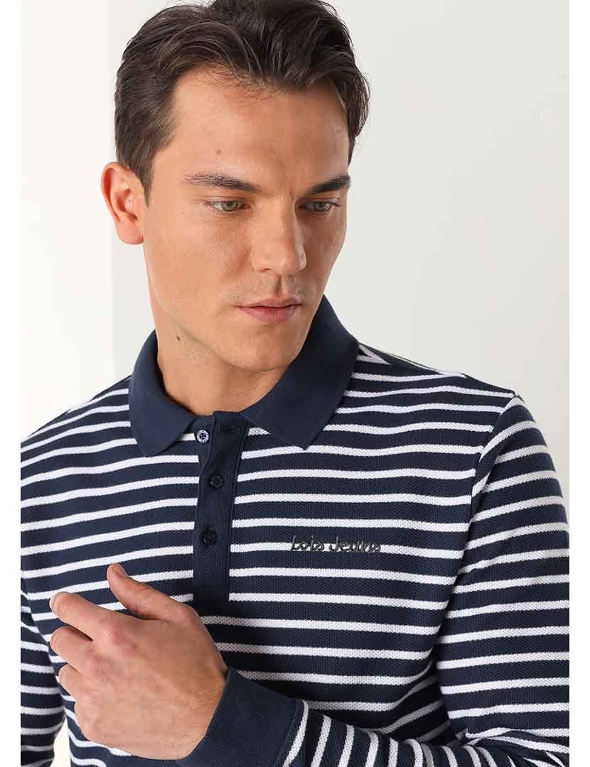 Pólo Homem Listrado Azul e Branco