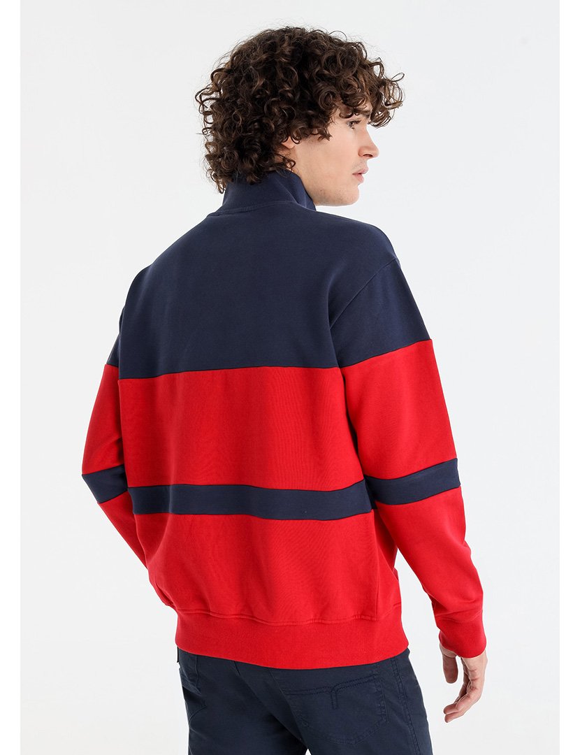Sweatshirt Homem com Meio Fecho Azul e Vermelho