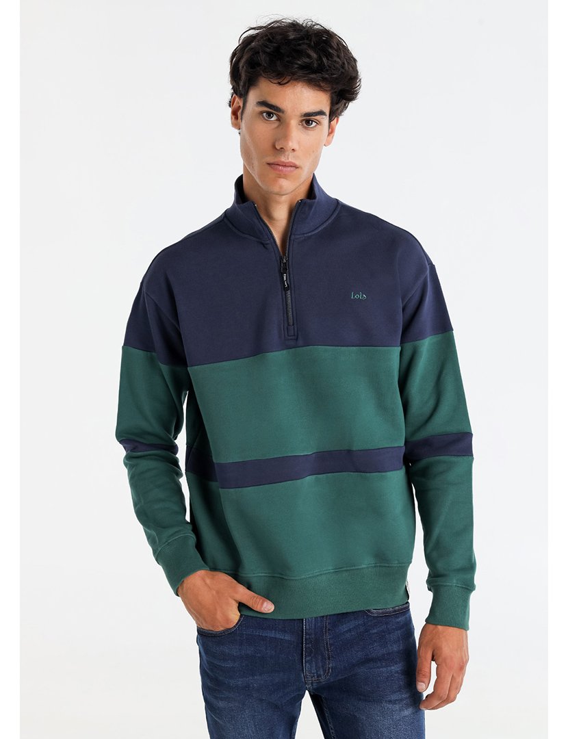 Sweatshirt Homem com Meio Fecho Azul e Verde