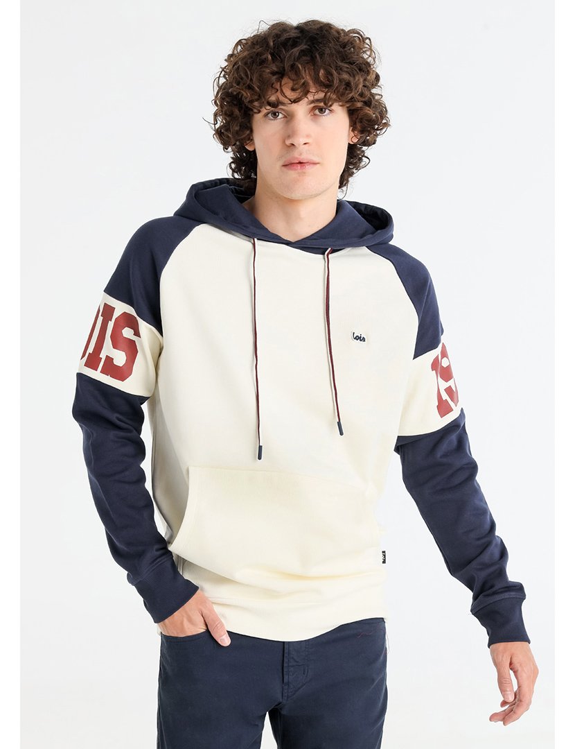 Sweatshirt com Capuz Homem Branco e Azul