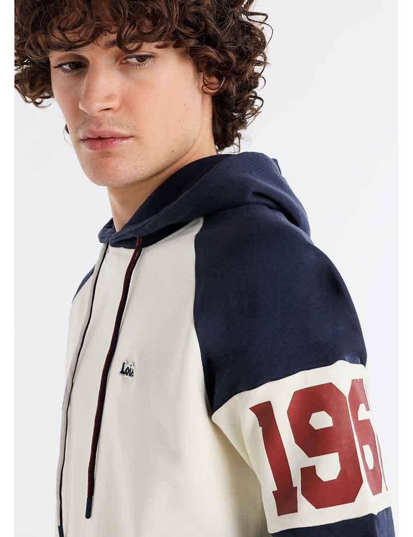 Sweatshirt com Capuz Homem Branco e Azul