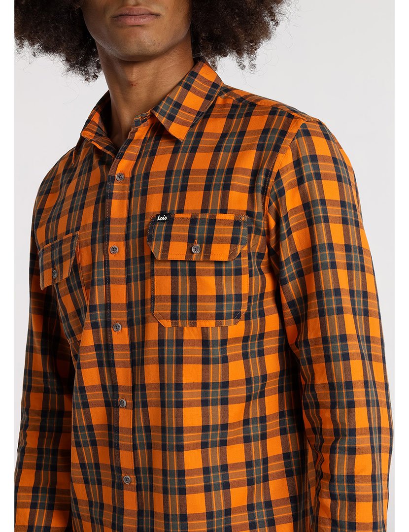 Camisa Homem com Padrão Laranja e Cinzento