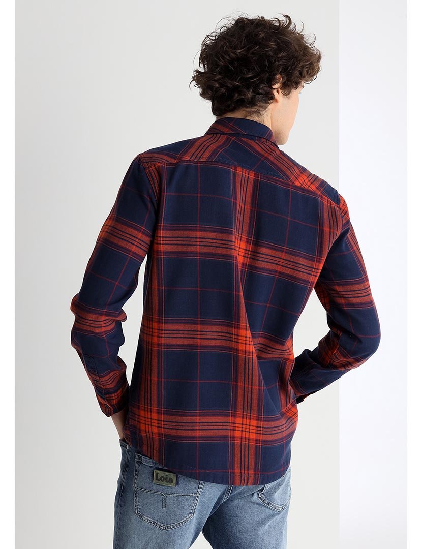 Camisa Homem com Padrão Azul e Vermelho