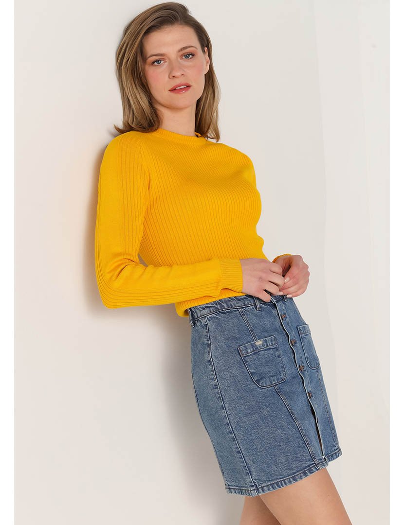 Saia Ganga Senhora com Botões Azul