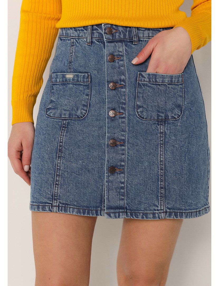 Saia Ganga Senhora com Botões Azul