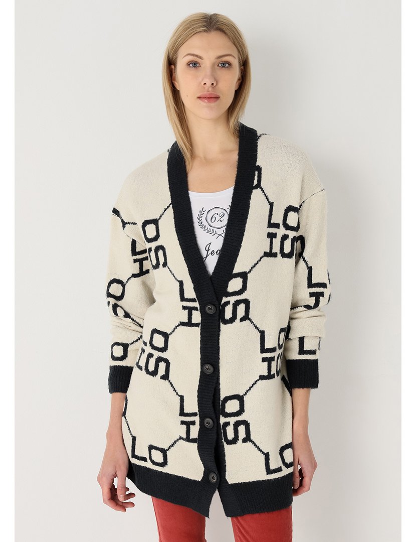 Cardigan Senhora Bege e Preto