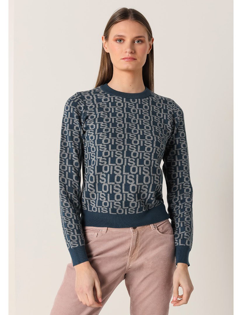 Camisola Malha Senhora com Padrão Azul