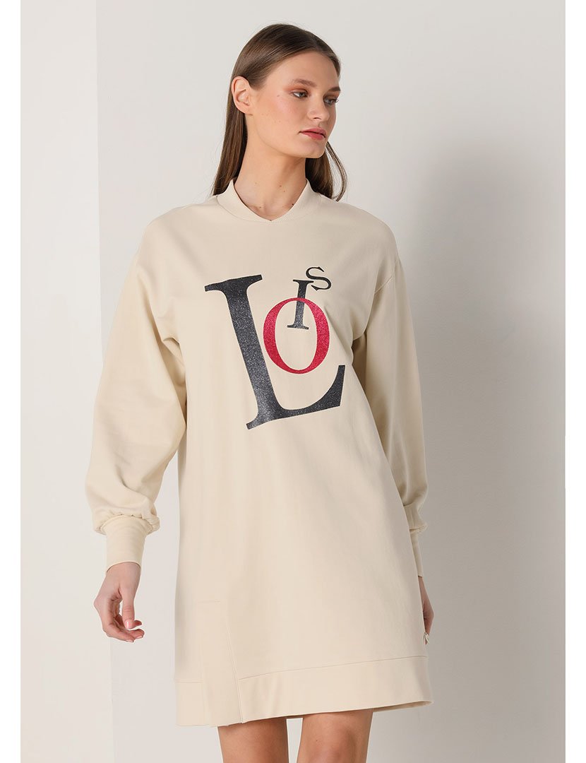 Vestido Estilo Sweatshirt Senhora Bege