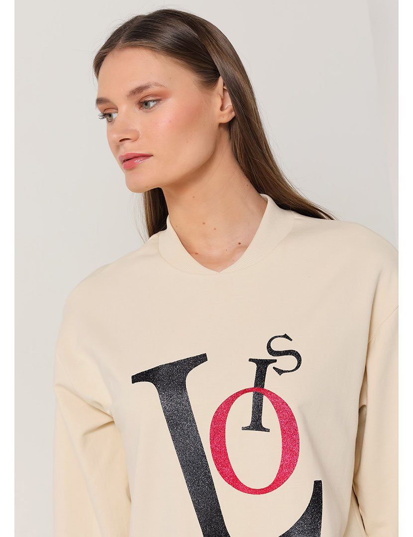 Vestido Estilo Sweatshirt Senhora Bege