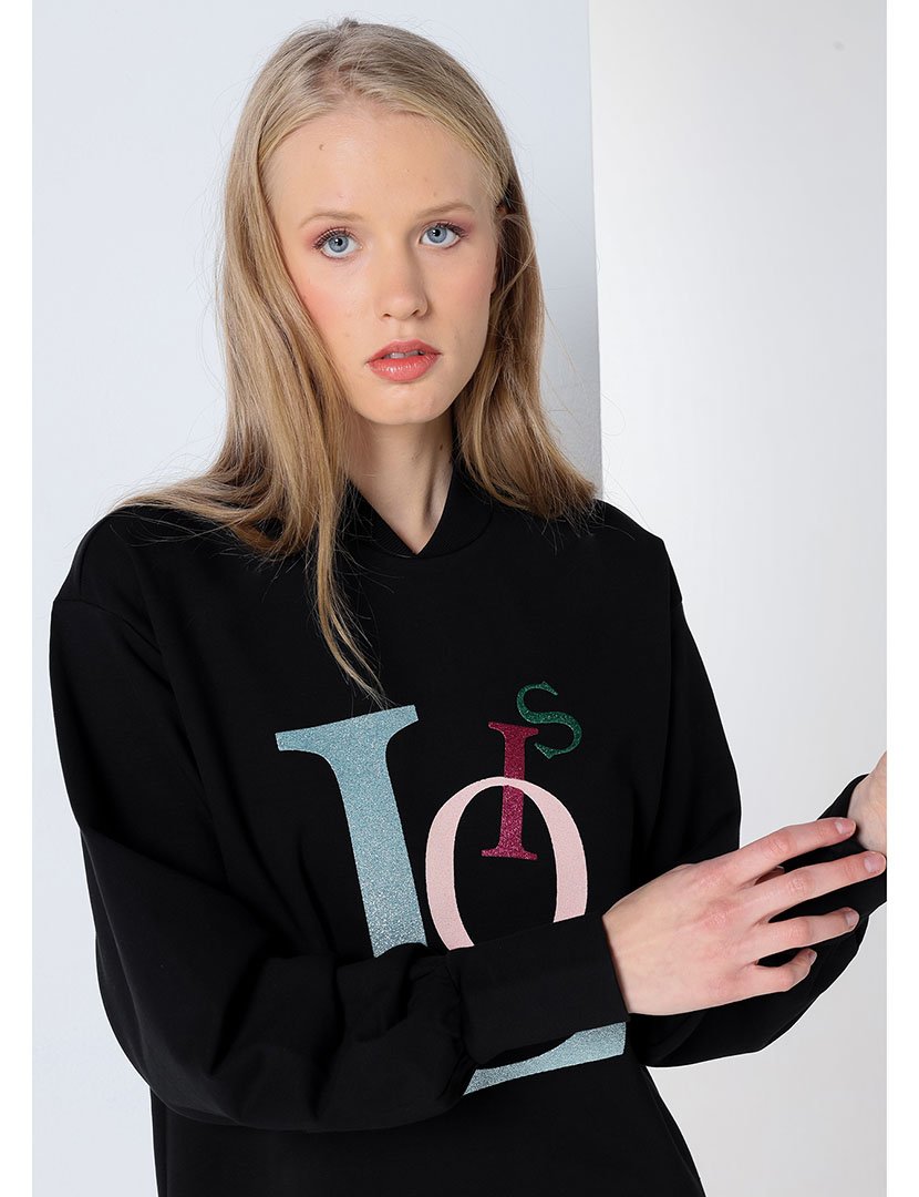 Vestido Estilo Sweatshirt Senhora Preto