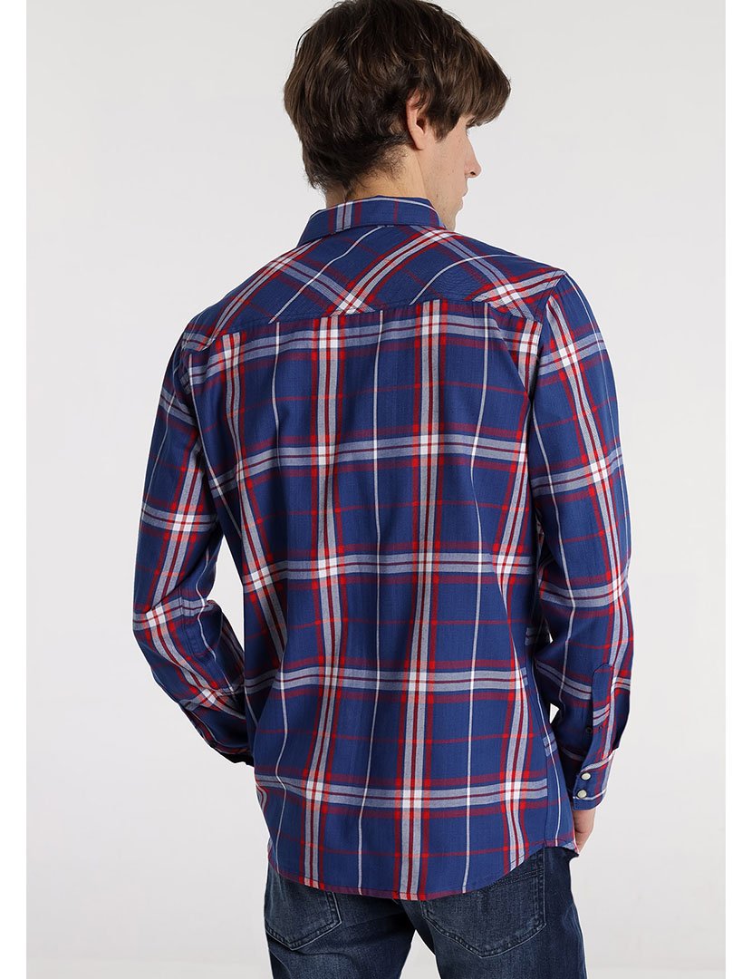 Camisa Homem com Padrão Azul e Vermelho