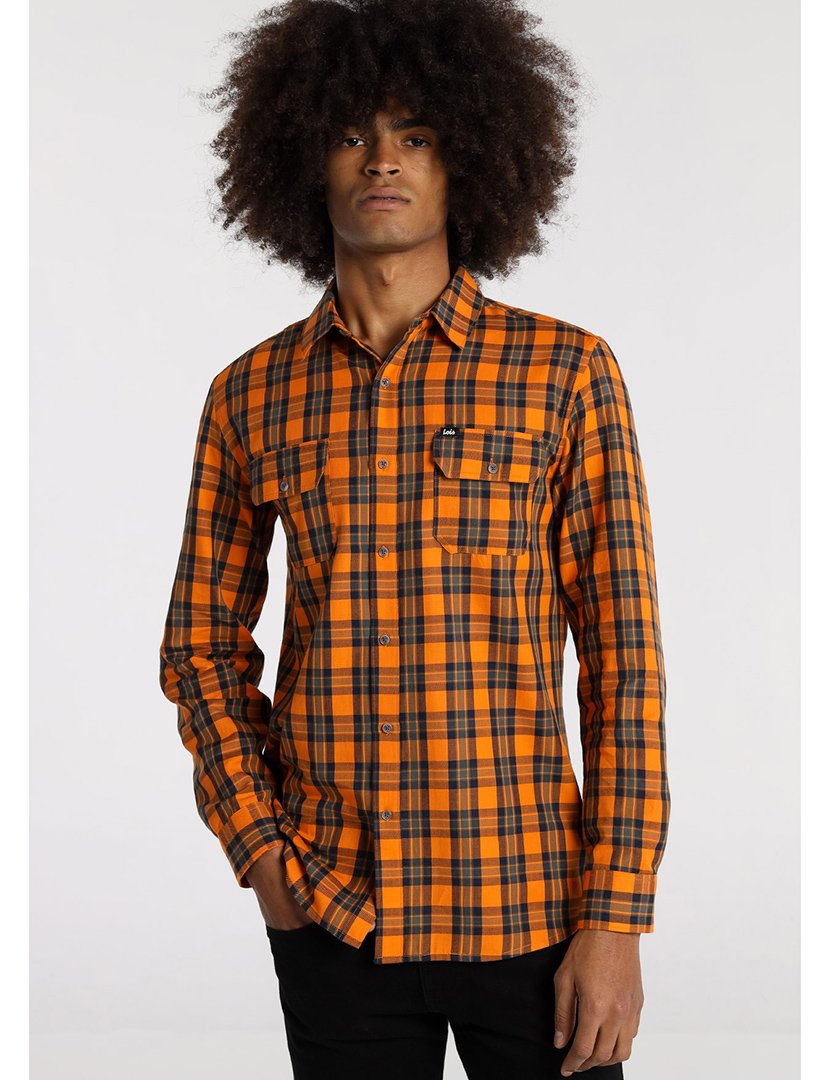 Camisa Homem com Padrão Laranja e Cinzento