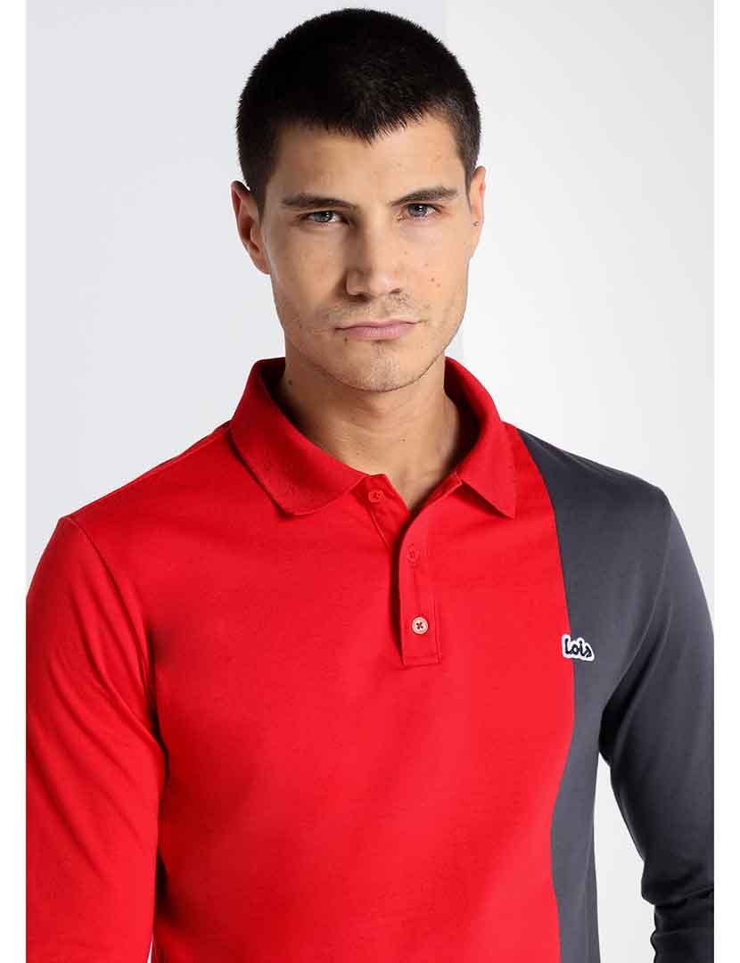 Pólo Homem Vermelho e Cinzento
