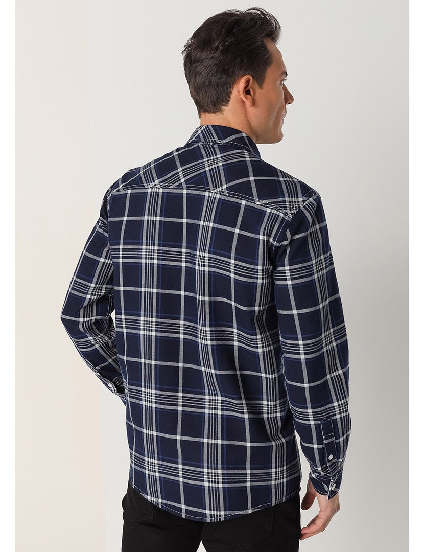 Camisa Homem com Padrão Azul e Branco