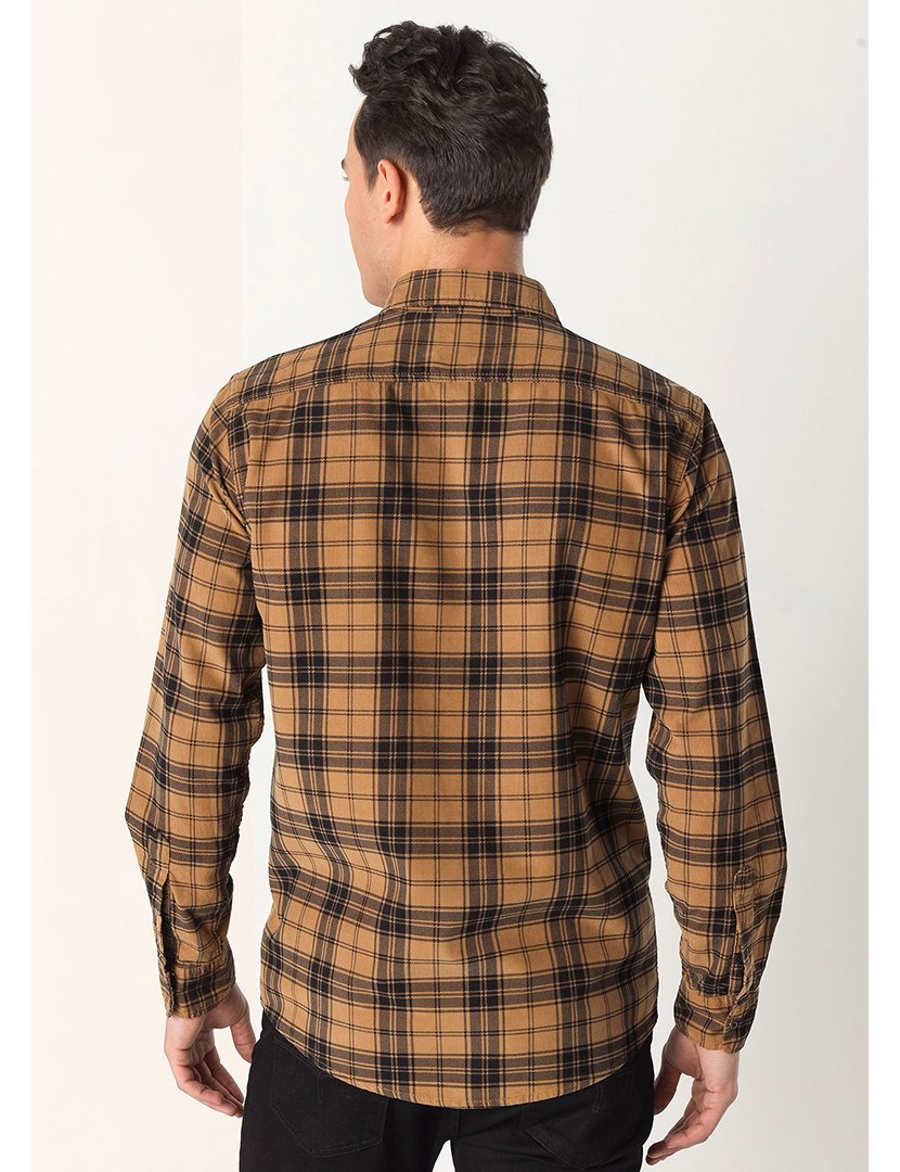 Camisa Homem com Padrão Castanho e Cinzento