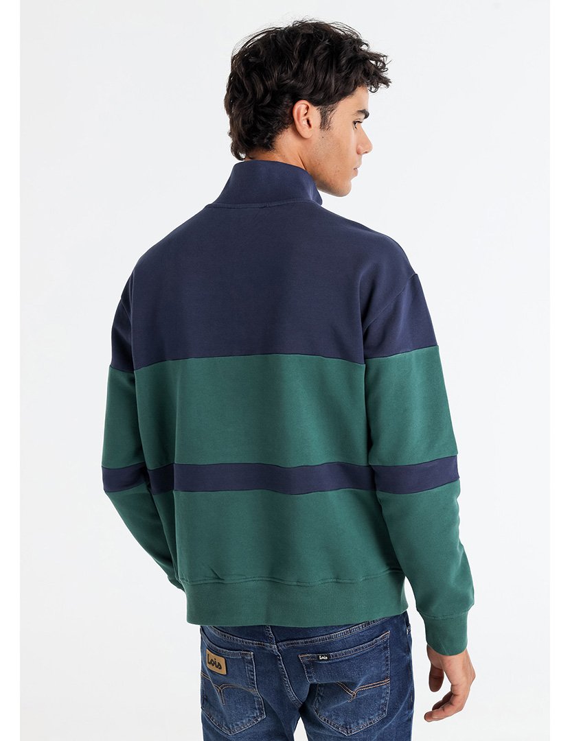 Sweatshirt Homem com Meio Fecho Azul e Verde