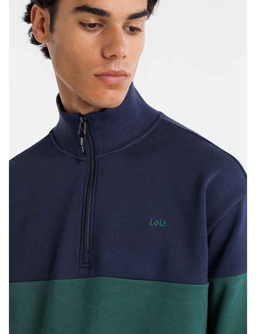 Sweatshirt Homem com Meio Fecho Azul e Verde
