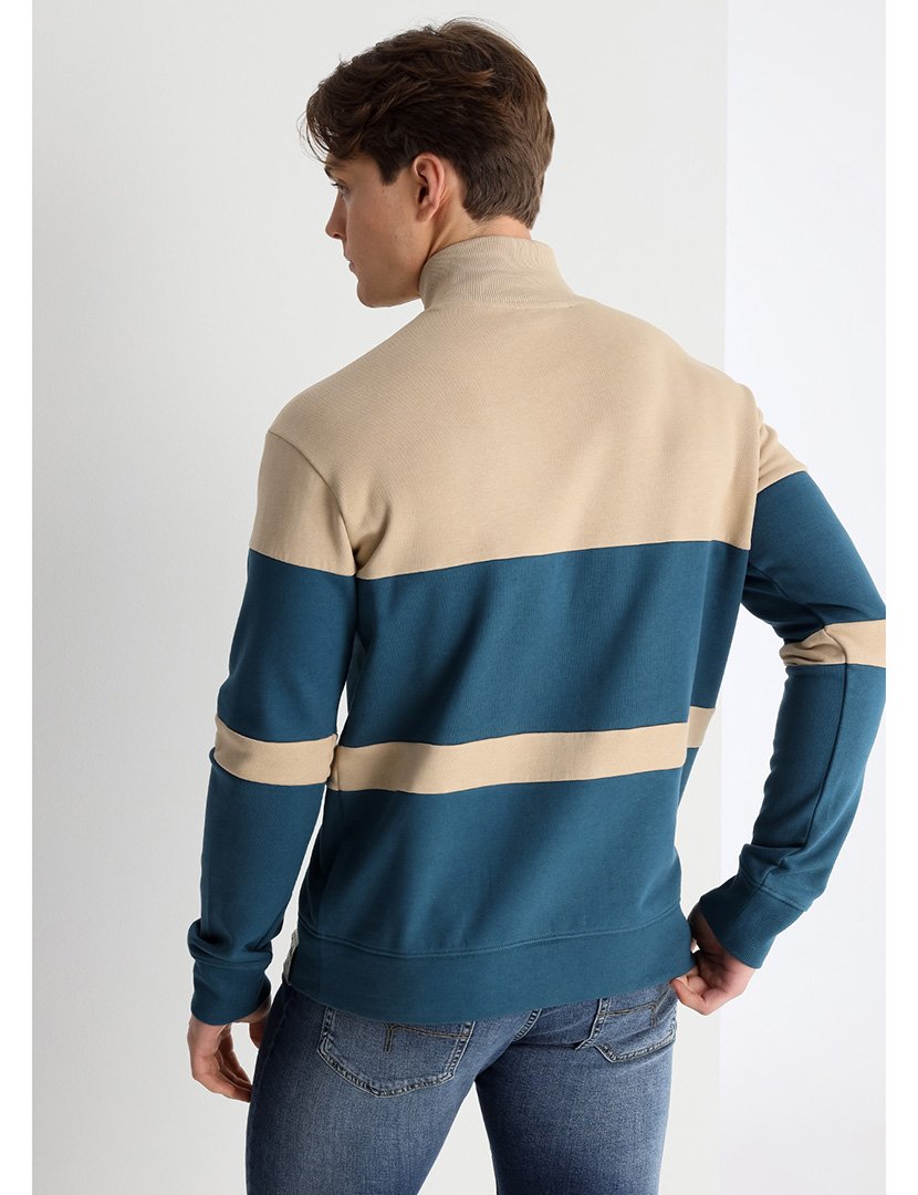 Sweatshirt Homem com Meio Fecho Bege e Azul