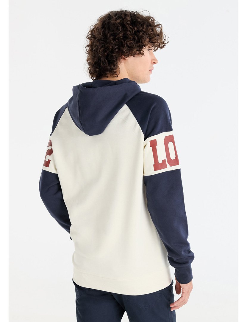 Sweatshirt com Capuz Homem Branco e Azul