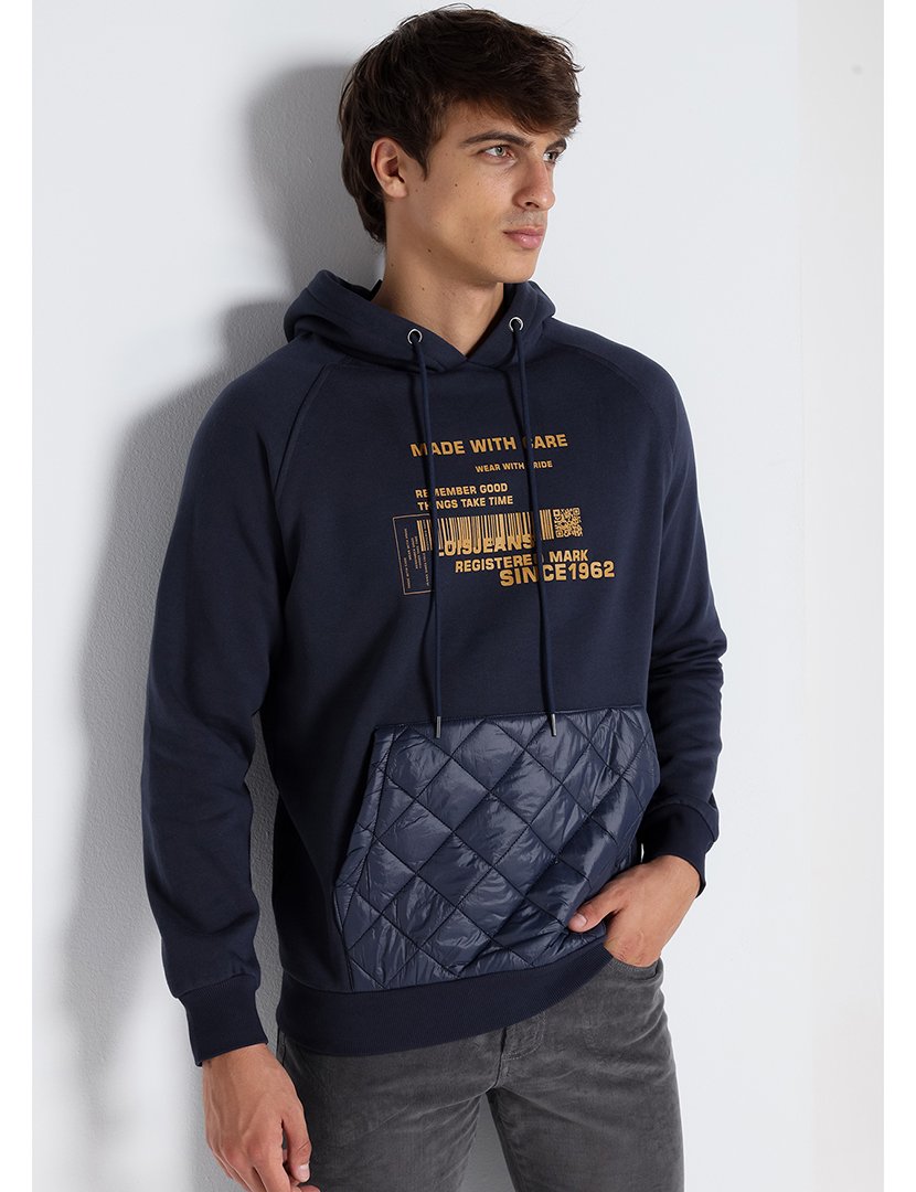 Sweatshirt com Capuz Homem Azul