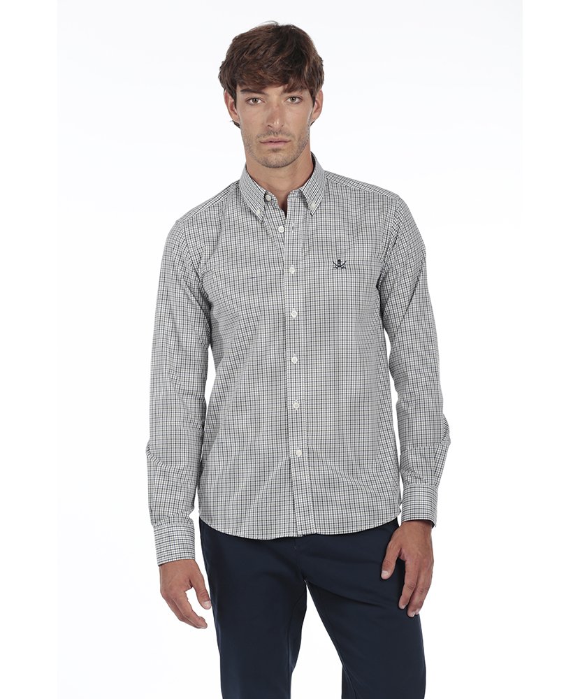 Camisa de Algodão Homem Azul e Verde