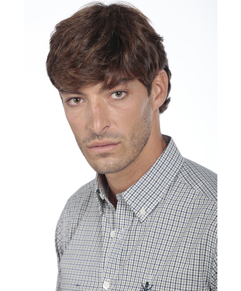 Camisa de Algodão Homem Azul e Verde