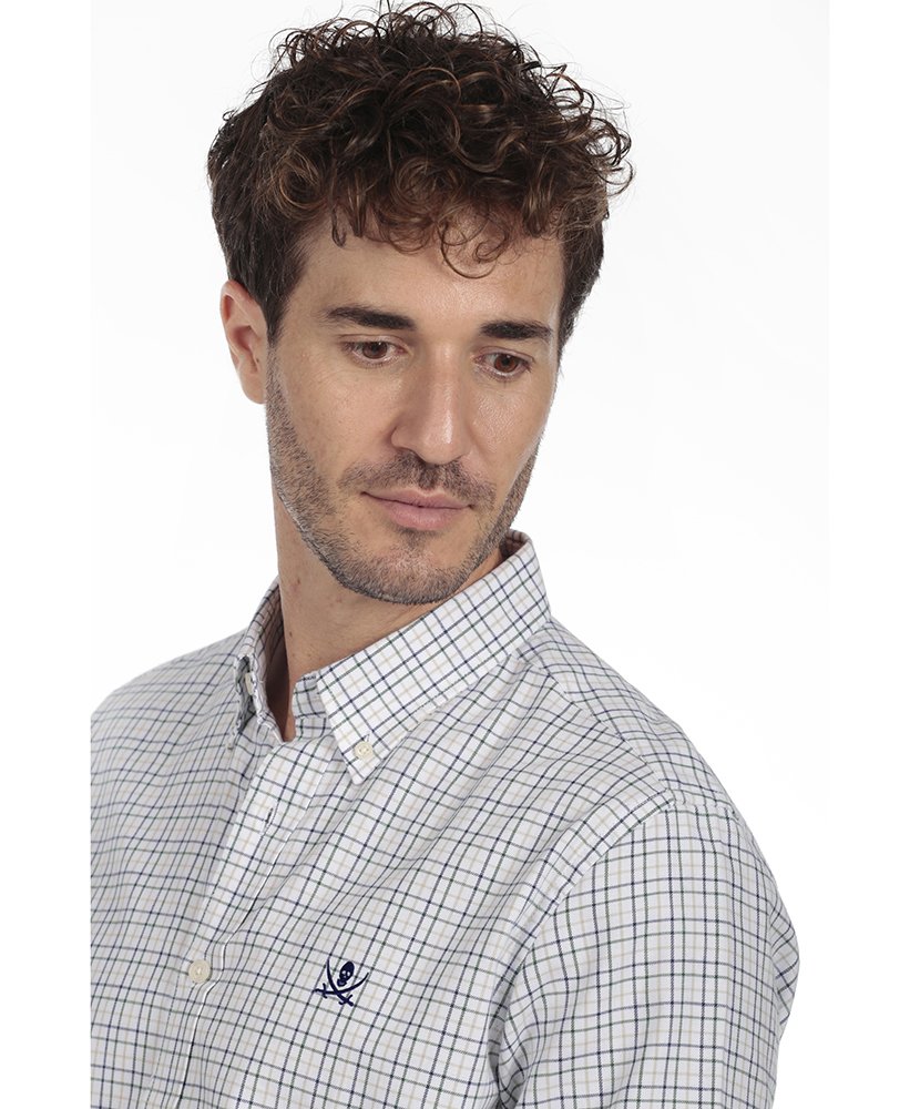 Camisa de Algodão Homem Cinzento e Azul